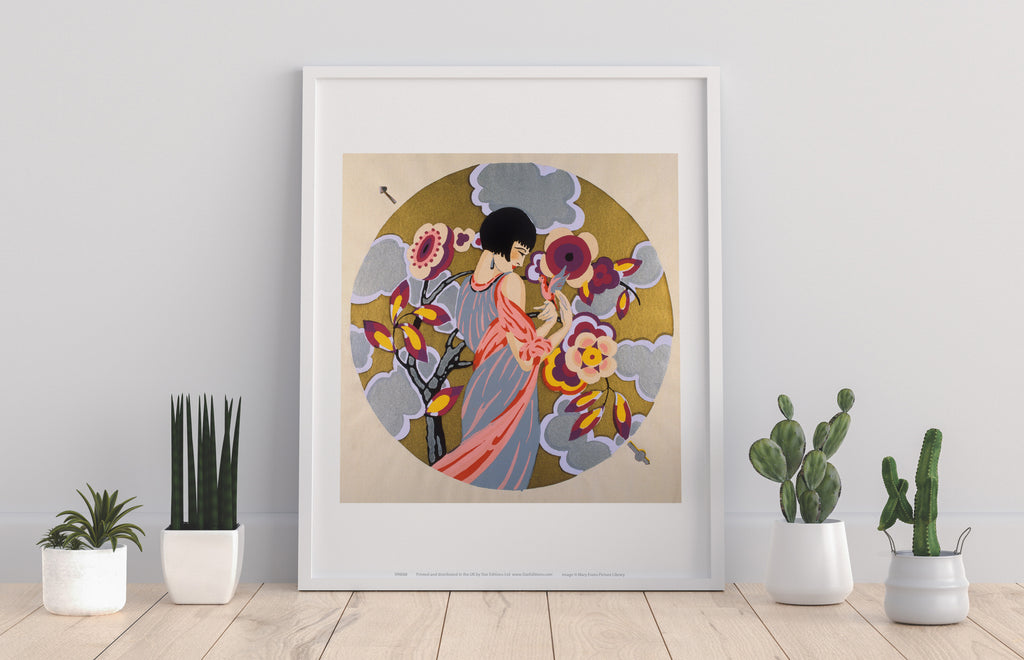 Asian Styled Artwork, Gold Background, Flowers, Art Print