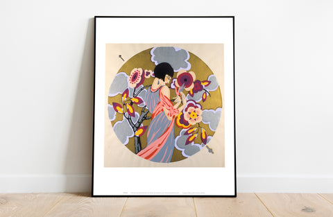 Asian Styled Artwork, Gold Background, Flowers, Art Print