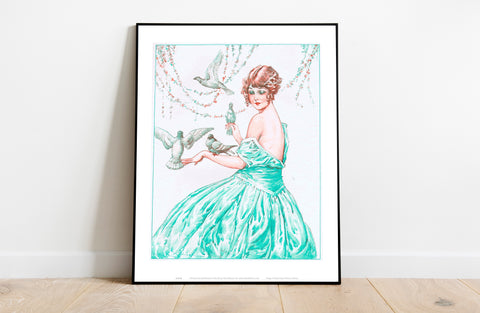 Chain Of Flowers, Lady In A Green Dress, Art Print