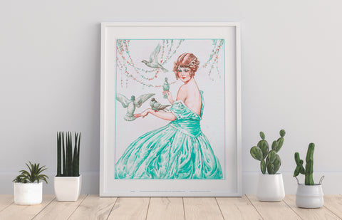 Chain Of Flowers, Lady In A Green Dress, Art Print