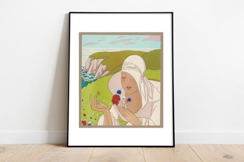 Fields With Flowers, Lady Holding Flowers Art Print