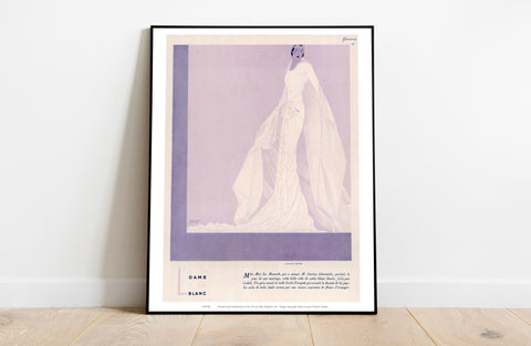 Violet Background, Lady In White Dress, Art Print