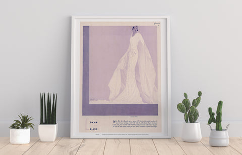 Violet Background, Lady In White Dress, Art Print