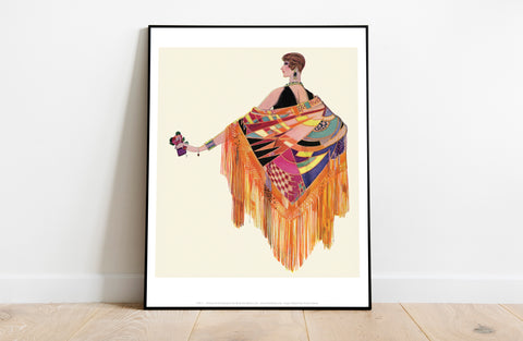 Illustration Of Lady, Colourful Wrap (Poncho) - Art Print
