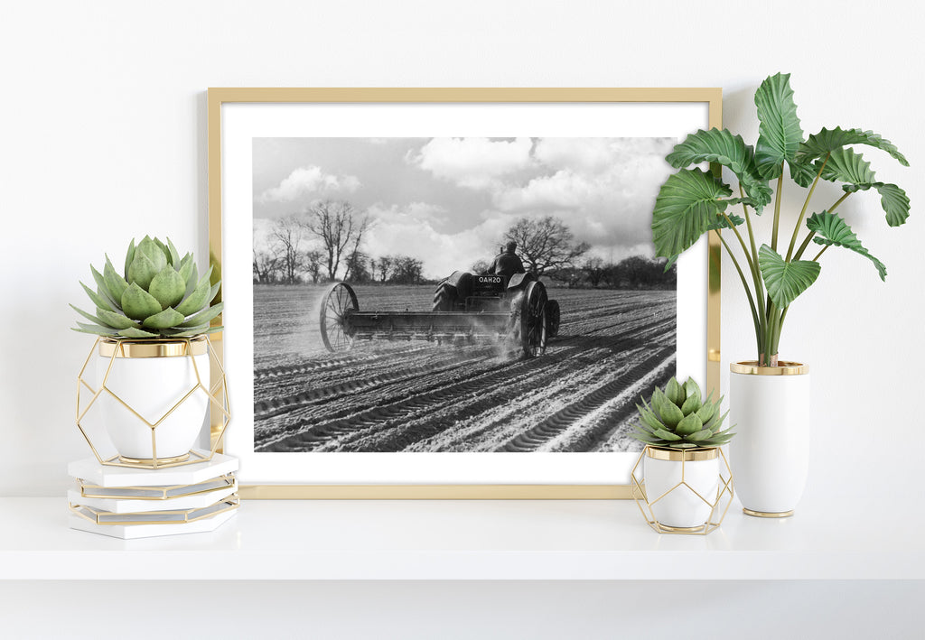 Combine Harvester, Black And White Image  Art Print