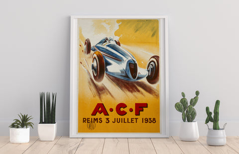 Blue Race Car, Signature Top Right Corner Art Print