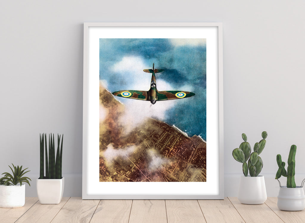 Spitfire, Birdeye View, Land And Water - Premium Art Print